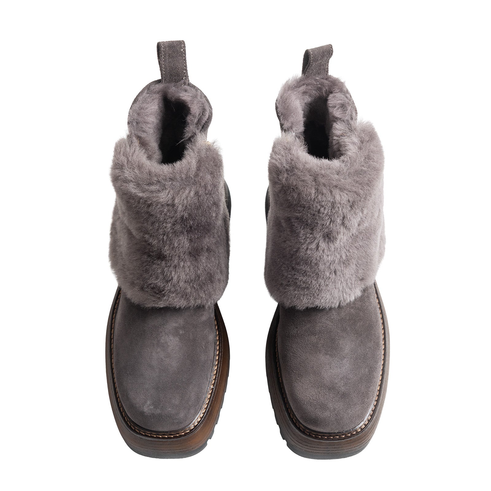 מגפון זמש+פרווה-אפור