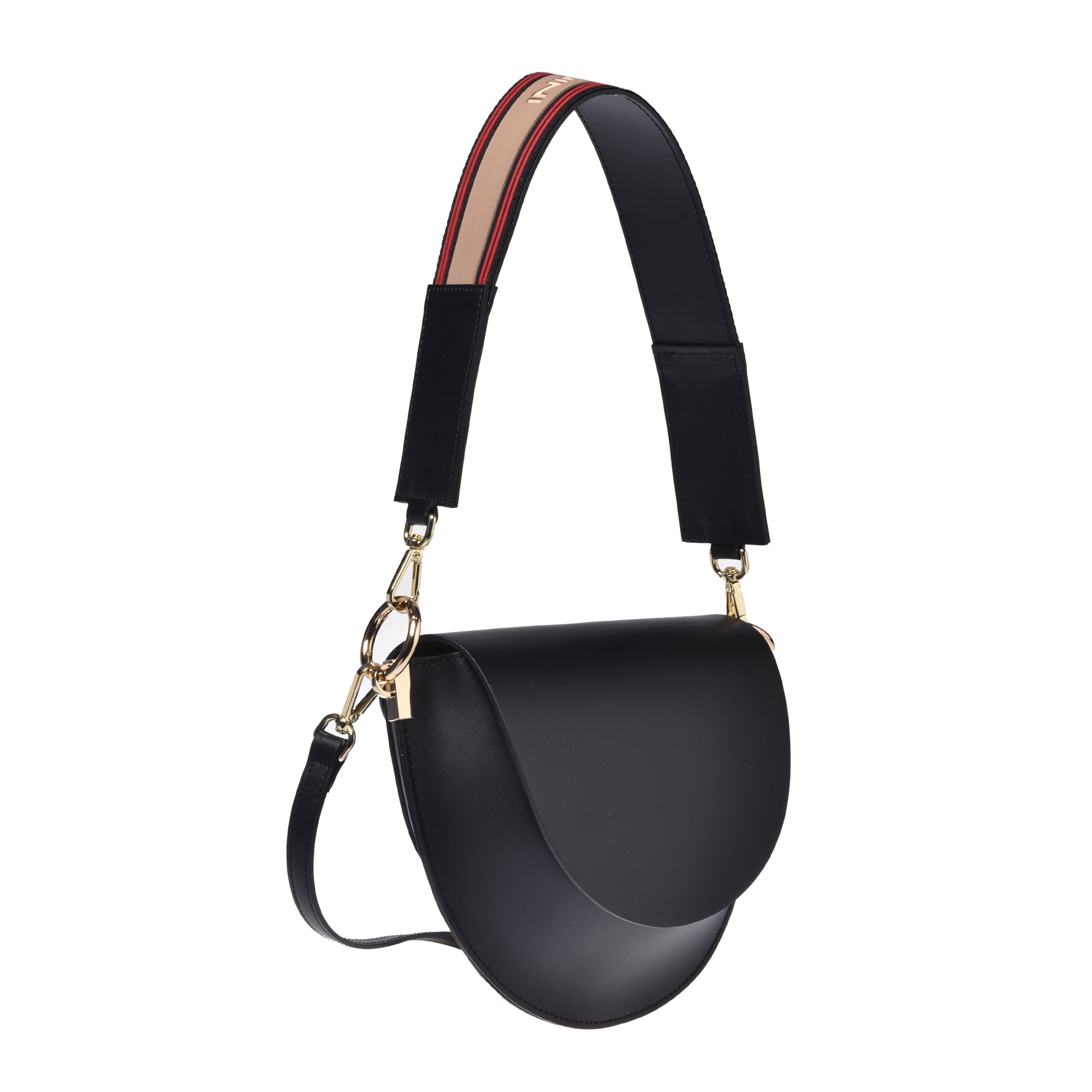 תיק מעוגל רצועה פס-שחור