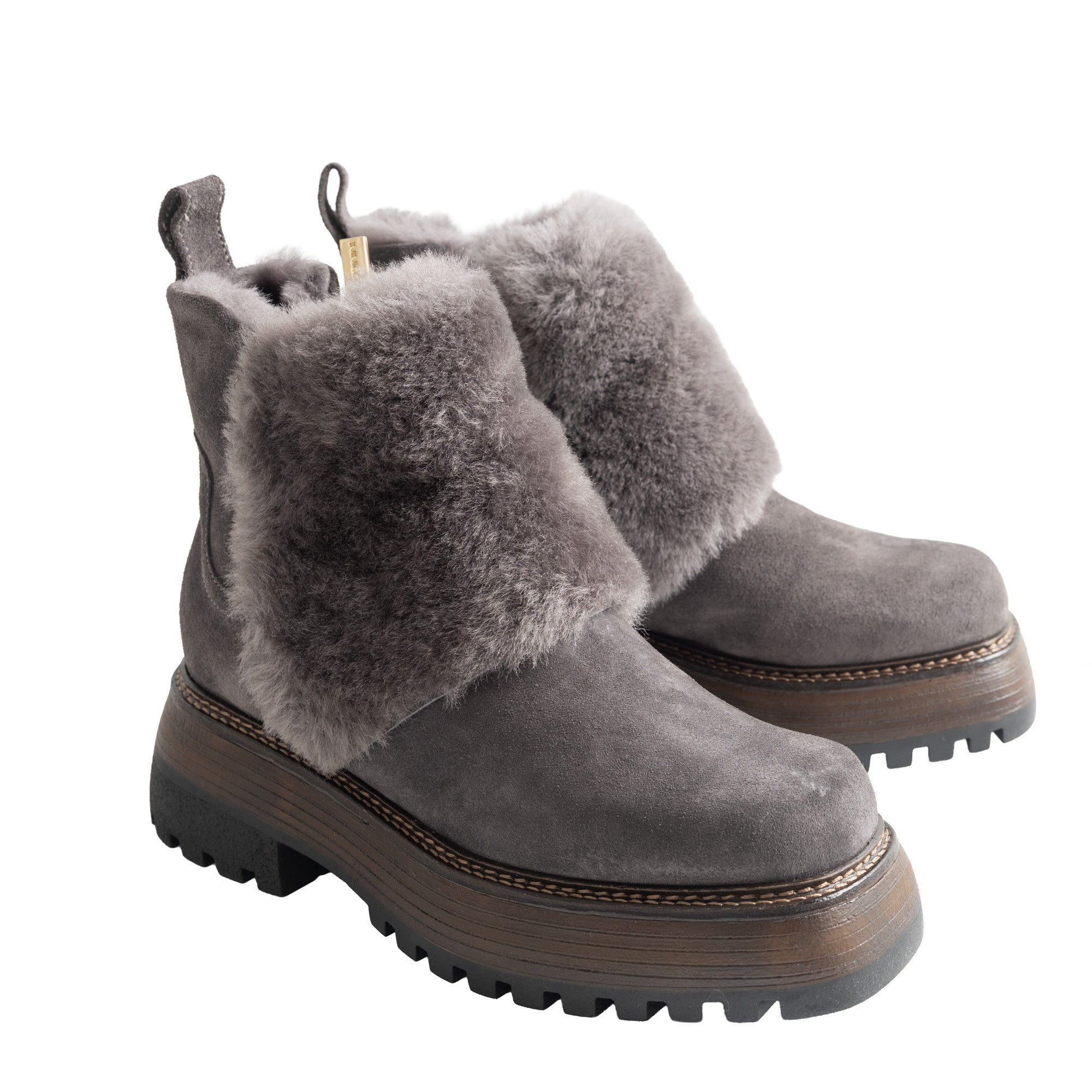 מגפון זמש+פרווה-אפור