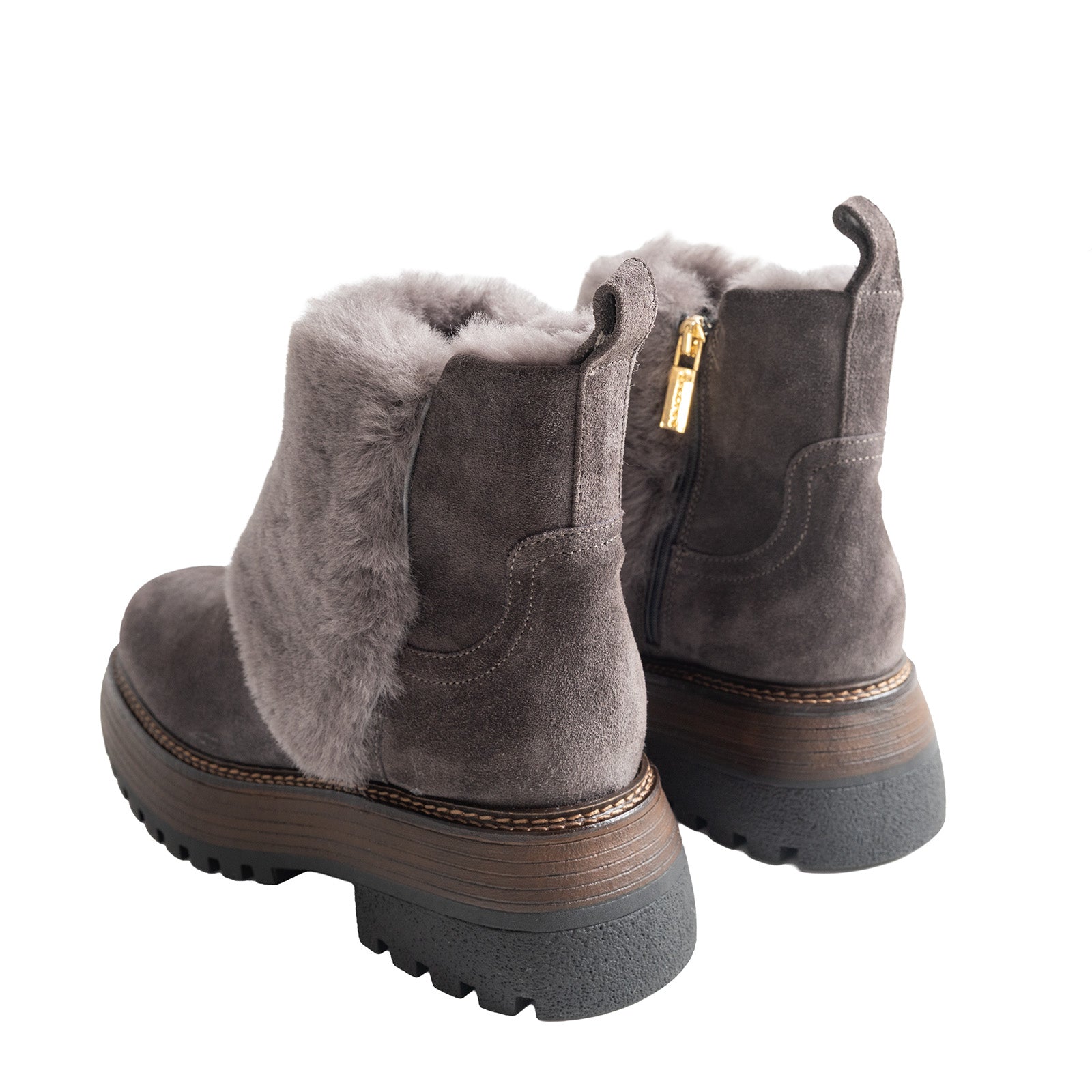 מגפון זמש+פרווה-אפור