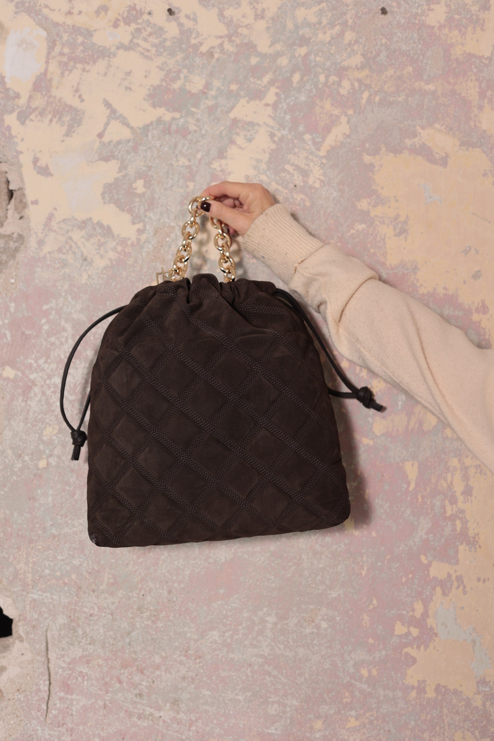 תיק קוילט גדול-חום