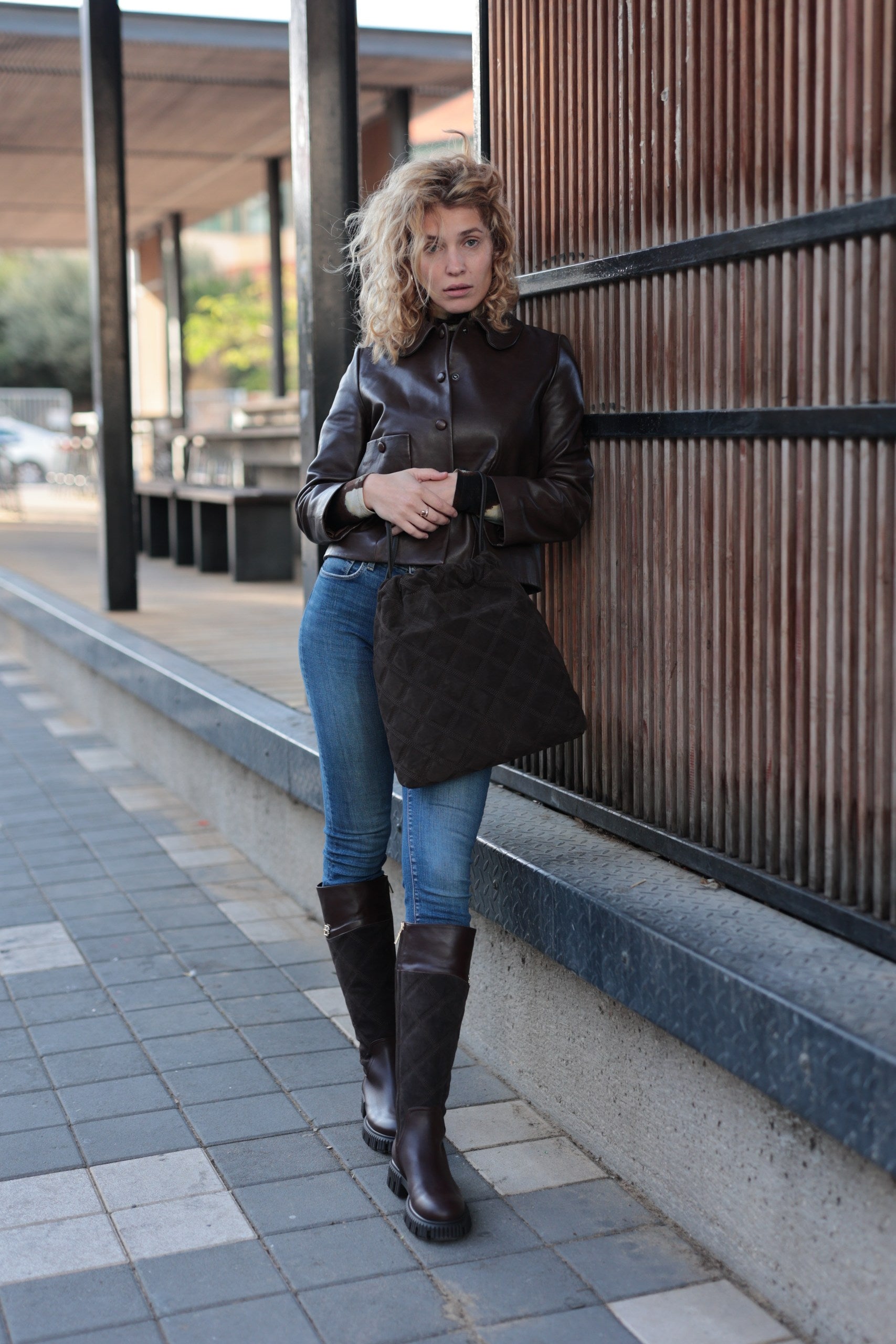 מגף קוילט-חום