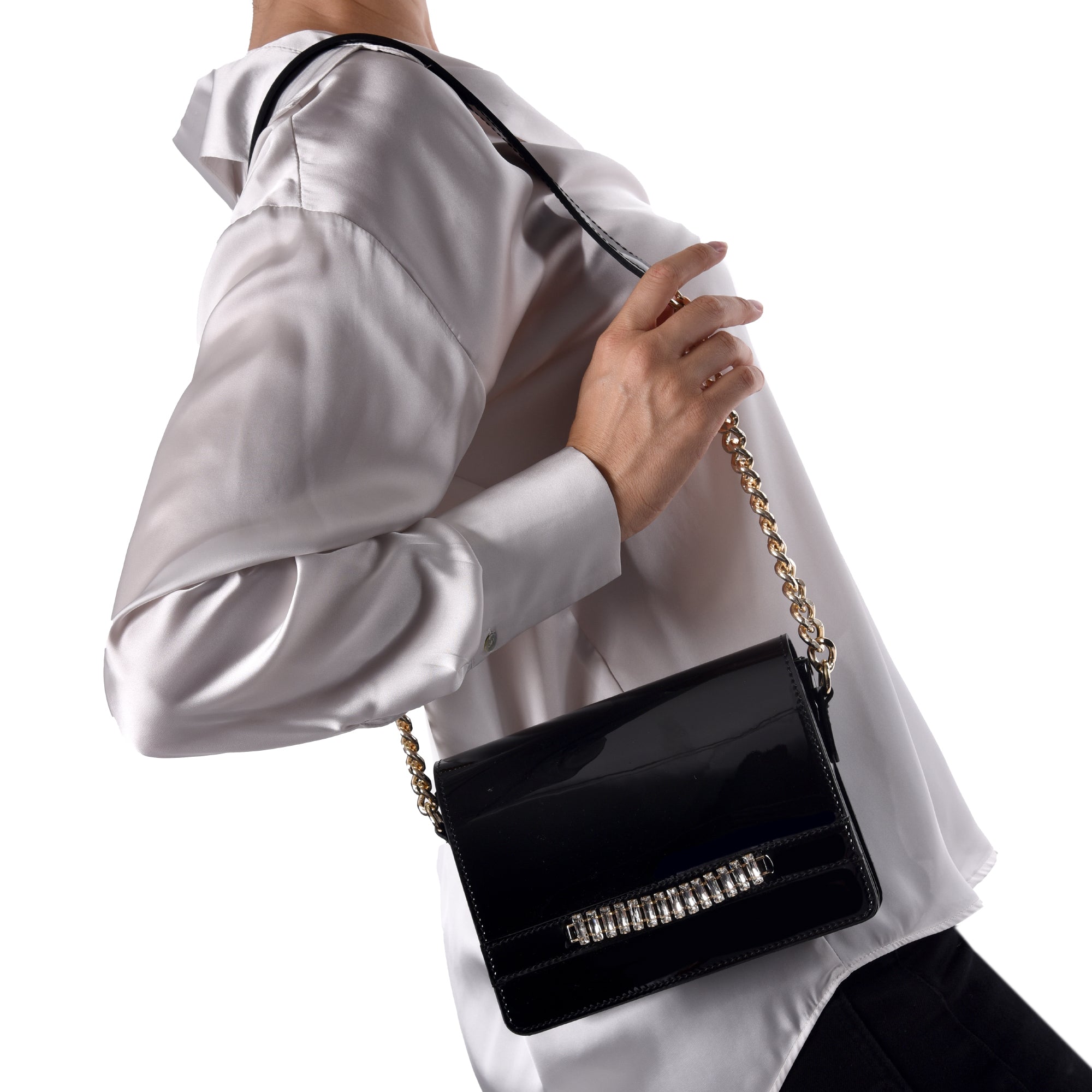 תיק ערב לאק+אבנים-שחור