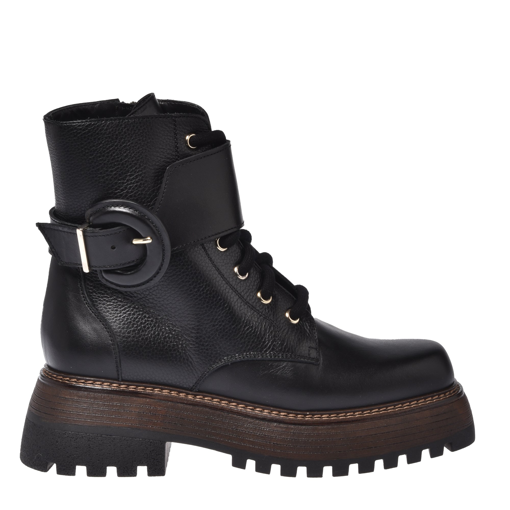 מגפון שרוכים+אבזם עור-שחור