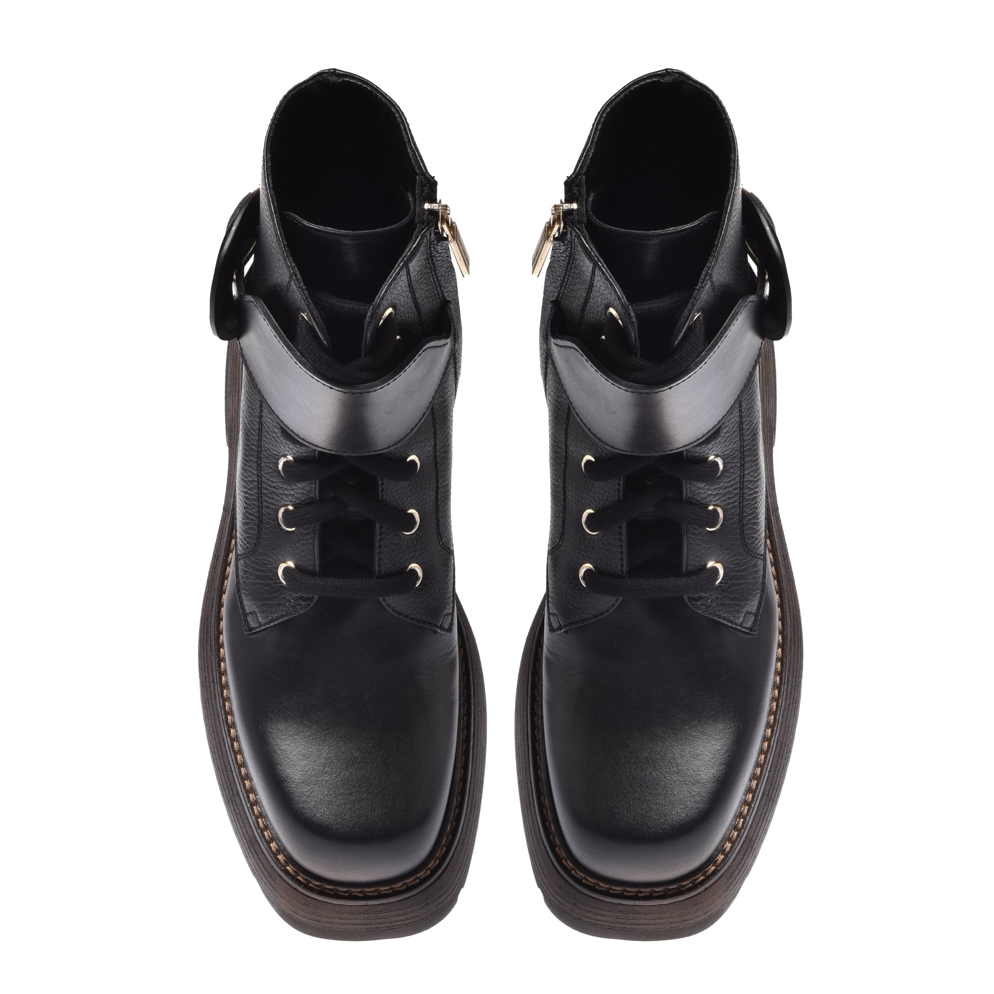 מגפון שרוכים+אבזם עור-שחור